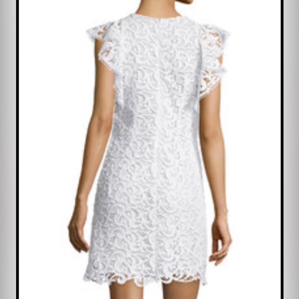 Hiche Cream Lace Sheath Dress with Ruffle Sleeves Small